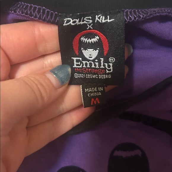 Ghoul Group Emily Strange Dolls Kill Longsleeve Purple striped top velvet - Picture 4 of 4